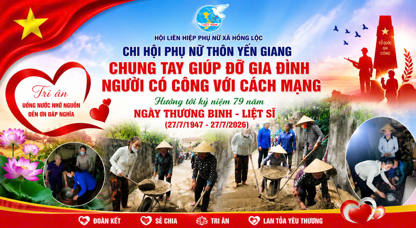 CHI HỘI PHỤ NỮ THÔN YẾN GIANG CHUNG TAY HỖ TRỢ GIA ĐÌNH BỆNH BINH HỒ SỸ KÊNH XÂY DỰNG NHÀ Ở