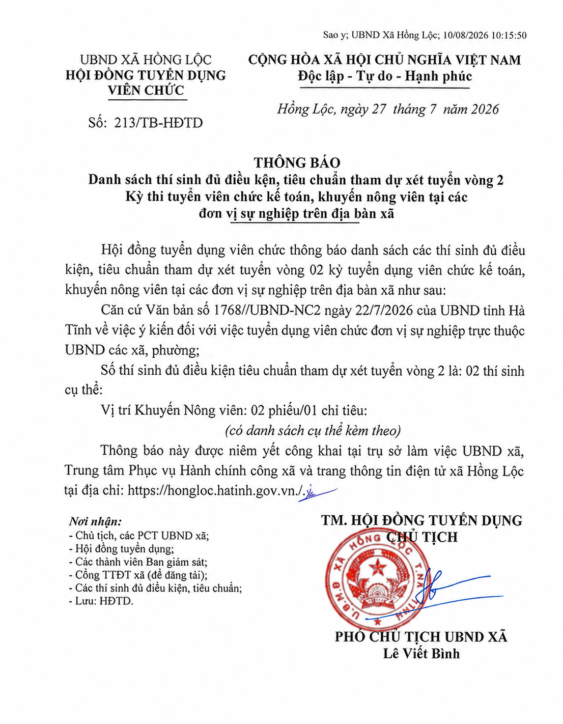 THÔNG BÁO DANH SÁCH THÍ SINH ĐỦ ĐIỀU KIỆN, TIÊU CHUẨN THAM DỰ XÉT TUYỂN VÒNG 2