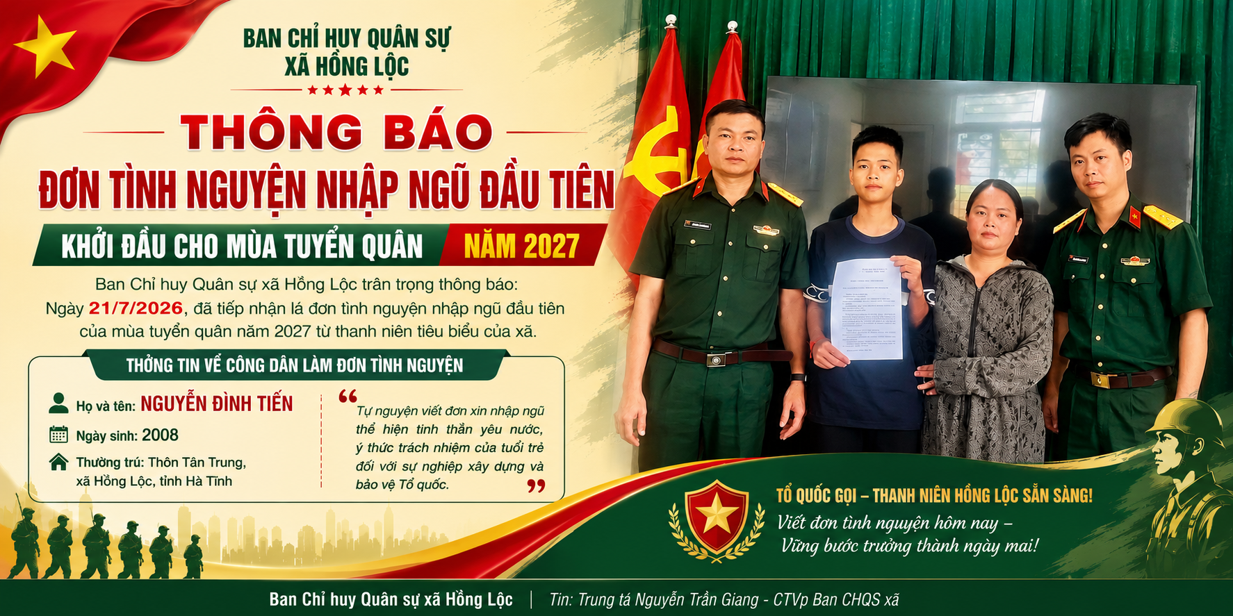 ĐƠN TÌNH NGUYỆN NHẬP NGŨ ĐẦU TIÊN – KHỞI ĐẦU CHO MÙA TUYỂN QUÂN NĂM 2027