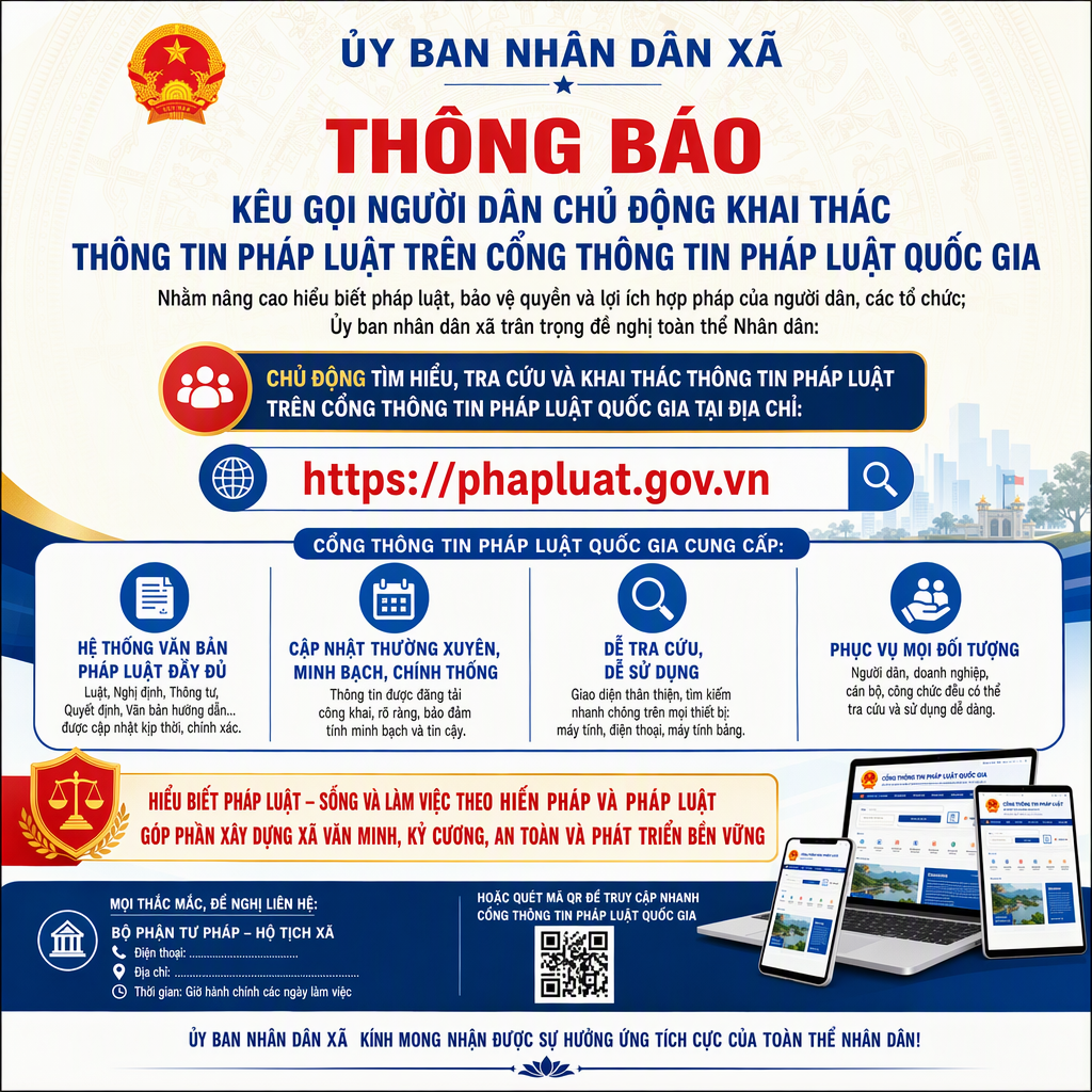 Thông báo Khuyến khích Nhân dân chủ động tìm hiểu, khai thác Cổng thông tin pháp luật quốc gia