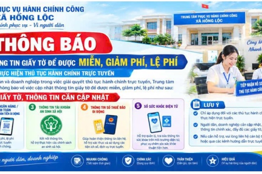 Hướng dẫn người dân cập nhật 5 nhóm thông tin để được miễn, giảm phí, lệ phí khi thực hiện thủ tục hành chính trực tuyến 