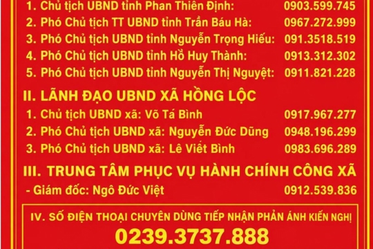 Xã Hồng Lộc - Công khai địa chỉ tiếp nhận phản ánh, kiến nghị về thủ tục hành chính