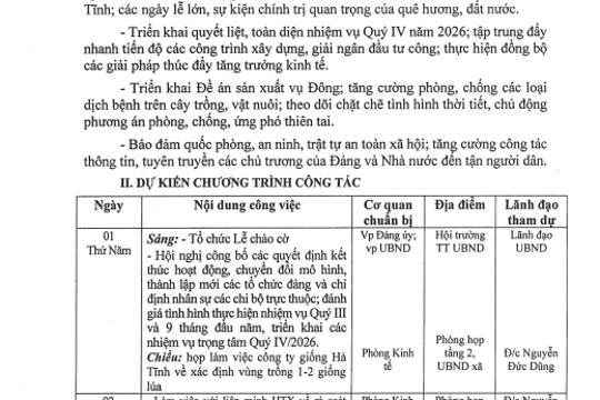 Chương trình công tác tháng 10 